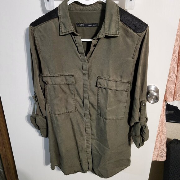 EUC ZARA ARMY GREEN BUTTON DOWN CASUAL TOP WOMANS SZ S - Picture 1 of 8